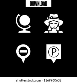 map icon. 4 map vector set. earth globe, placeholder, tourist and pins parking icons for web and design about map theme