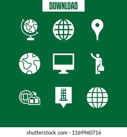 map icon. 9 map vector set. building pin, placeholder, monitor and planet earth icons for web and design about map theme