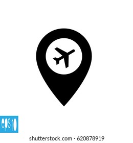 Map icon with airplane icon, sign - vector illustration