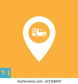 Map icon with ambulance - vector illustration