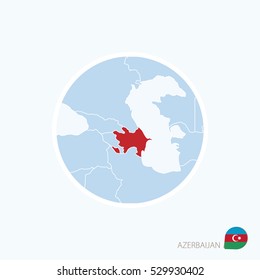 Map icon of Azerbaijan. Blue map of Europe with highlighted Azerbaijan in red color. Vector Illustration.
