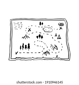 Map icon. Black outline linear sketch silhouette. Vector flat graphic hand drawn illustration. The isolated object on a white background. Isolate.