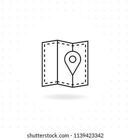 Map icon, Black thin line map icon with shadow, Vector of Map for camping and outdoor activities