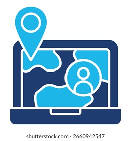 Map Icon In Blue Monochrome Flat Design, Vector Illustration
