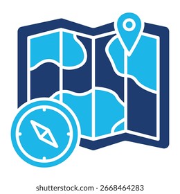 Icono De Mapa En Diseño Plano Monocromo Azul, Ilustración vectorial