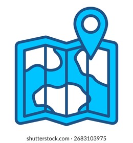 Map Icon In Blue Monochrome Flat Design, Vector Illustration