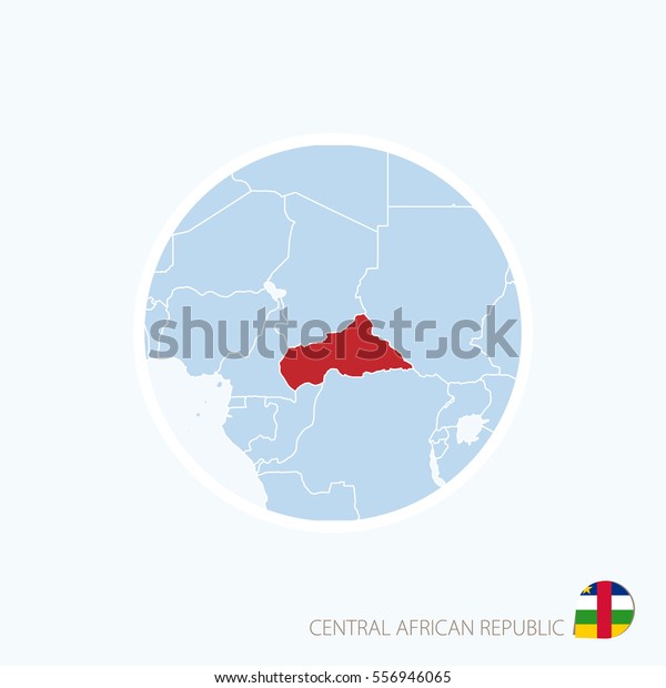 Map\
icon of Central African Republic. Blue map of Africa with\
highlighted CAR in red color. Vector\
Illustration.