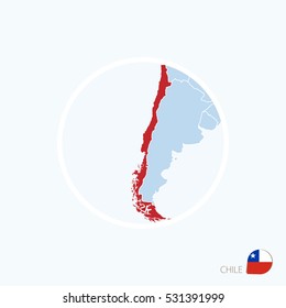 Map icon of Chile. Blue map of America with highlighted Chile in red color. Vector Illustration.