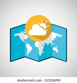 map with icon cloud and sun weather graphic vector illustration eps 10