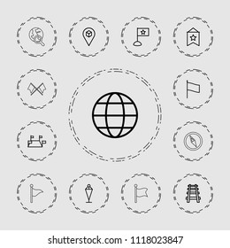 Map icon. collection of 13 map outline icons such as flag, railway, location, locations, globe, compass. editable map icons for web and mobile.
