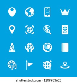 Map icon. collection of 16 map filled icons such as tunnel, holding globe, globe, crown, planet, passport, location, route and phone. editable map icons for web and mobile.