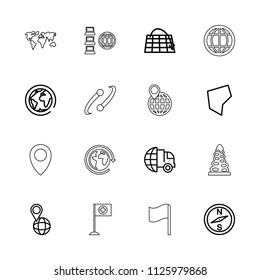 Map icon. collection of 16 map outline icons such as international delivery, compass, pin on globe, planet, land territory, tunnel. editable map icons for web and mobile.