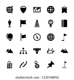 Map icon. collection of 25 map filled icons such as road, flag, globe, location, pin on globe, mountain, gold flag, locations, pin. editable map icons for web and mobile.