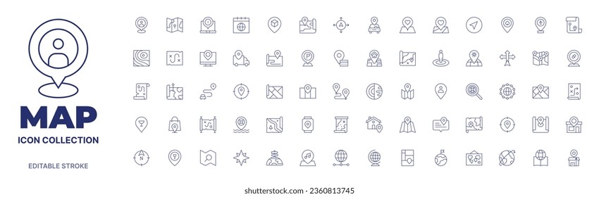 Map icon collection. Thin line icon. Editable stroke. Editable stroke. Map icons for web and mobile app.