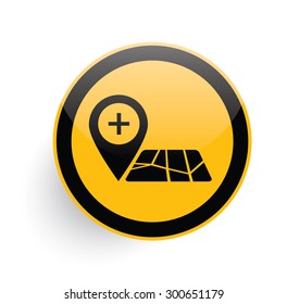 Map icon design on yellow button background,clean vector