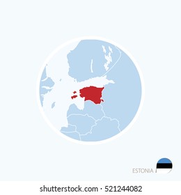 Map icon of Estonia. Blue map of Europe with highlighted Estonia in red color. Vector Illustration.