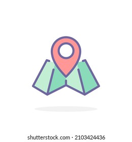 Map icon in filled outline style. For your design, logo. Vector illustration.