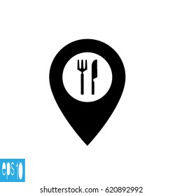 Map icon with fork and knife  - vector illustration