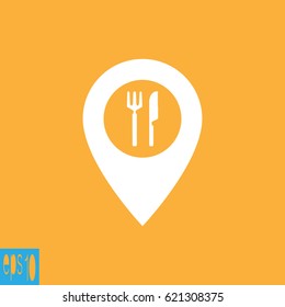 Map icon with fork and knife  - vector illustration