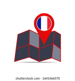 The map icon of French Guiana is isolated with the state flag