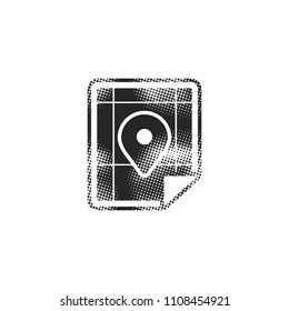 Map icon in halftone style. Black and white monochrome vector illustration.