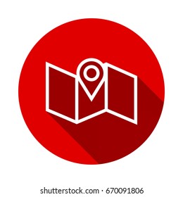 Map icon Isolated on red background with long shadow