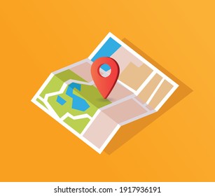 Map icon isometric with destination location pin pointer illustration flat