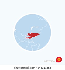 Map icon of Kyrgyzstan. Blue map of Asia with highlighted Kyrgyzstan in red color. Vector Illustration.