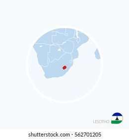Map icon of Lesotho. Blue map of Southern Africa with highlighted Lesotho in red color. Vector Illustration.