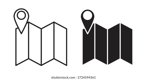 Map icon with line and silhouette versions.