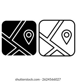 map icon with location pin, simple flat style, illustration, logo sign symbol pictogram template, for ui or ux isolated on white for mobile app, editable