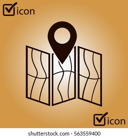 Map icon. Location symbol. Flat design style.