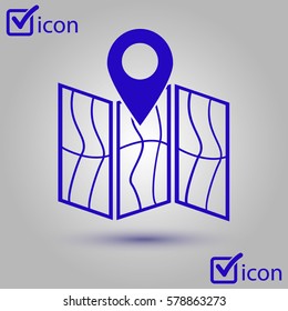 Map icon. Location symbol. Flat design style.