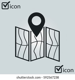 Map icon. Location symbol. Flat design style.