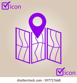 Map icon. Location symbol. Flat design style.