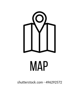 Map icon or logo in modern line style. High quality black outline pictogram for web site design and mobile apps. Vector illustration on a white background. 