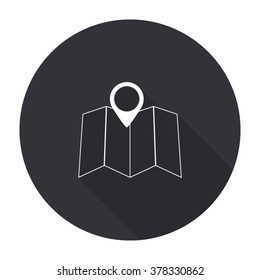 map icon with long shadow - vector round button