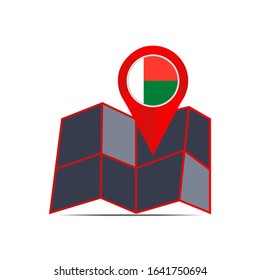 The map icon of Madagascar is isolated by the country's flag