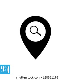 Map icon with magnifier - vector illustration