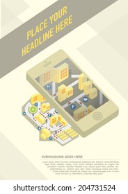 Map icon and mobile phone vector art/ Mobile phone location guide template design