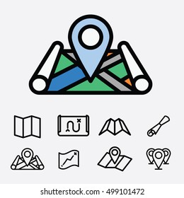Map icon. Navigation icons set. Landmark
