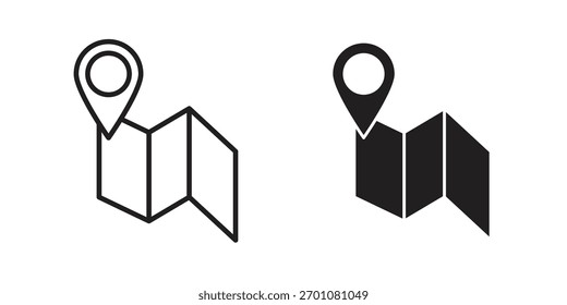 Símbolo de concepto de contorno de icono de mapa con trazo editable en blanco