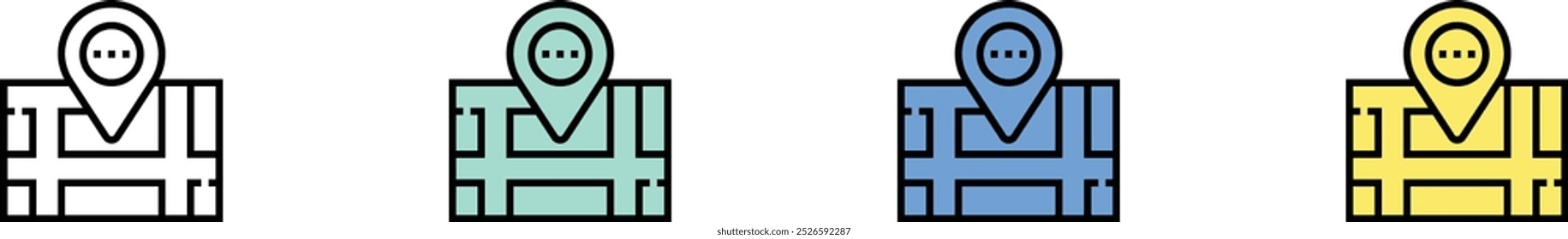 map icon. Outline, Green, Blue and Yellow Style Design Isolated On White Background