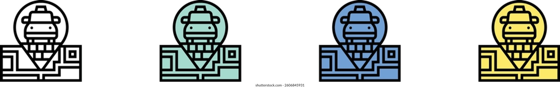 map icon. Outline, Green, Blue and Yellow Style Design Isolated On White Background