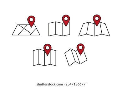 Ícone do mapa. Sinal de gráfico de papel. Símbolo do vetor de viagem. Pino do mapa no gráfico isolado no plano de fundo branco. Marcador de estrada.