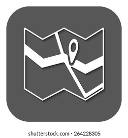 The Map icon. Pin on the map symbol. Flat Vector illustration. Button