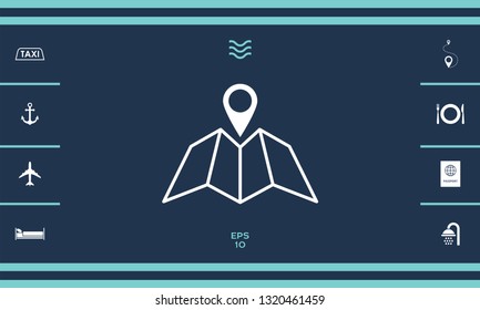 Map icon with Pin Pointer. Graphic elements for your design