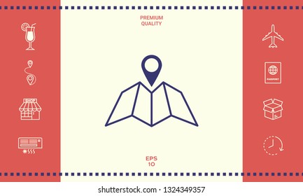 Map icon with Pin Pointer. Graphic elements for your design