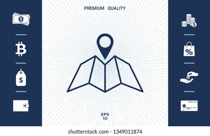 Map icon with Pin Pointer. Graphic elements for your design