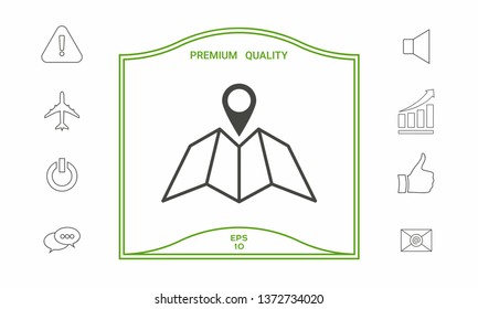 Map icon with Pin Pointer. Graphic elements for your design